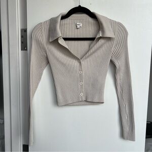 Aerie Cream Ribbed Cardigan Sweater